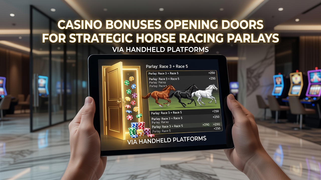 Strategic layout of horse racing accumulator selections paired with active casino bonus indicators on a tablet screen