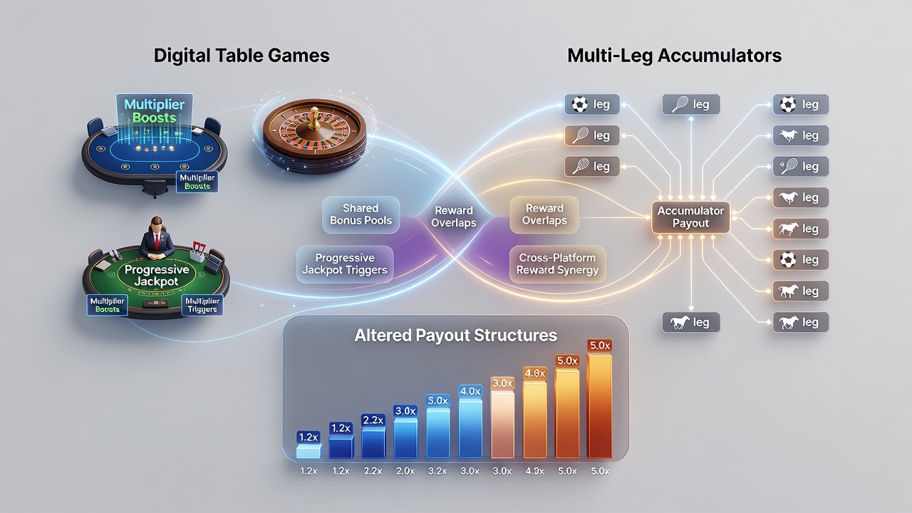 Accumulator bet slip showing merged table game rewards applied to horse racing and tennis selections