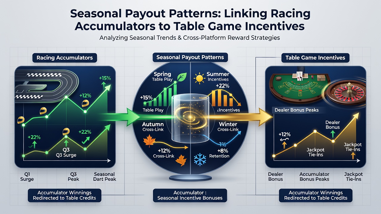 Data visualization of cross-vertical fund flows between racing accumulators and table game incentives during peak seasonal periods