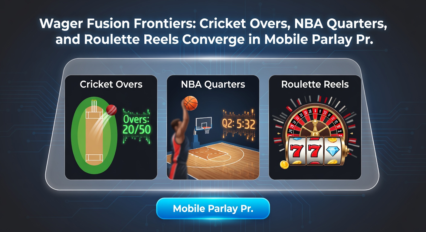 Split-screen view of NBA quarter clock ticking, cricket over scoreboard, and roulette ball landing on red amid mobile app notifications